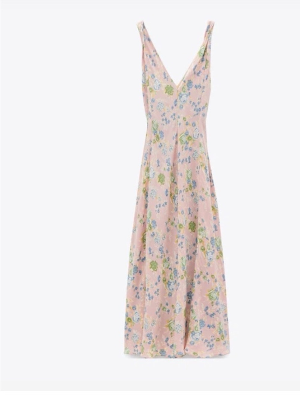 Zara Pink Floral V-Neck Midi Dress